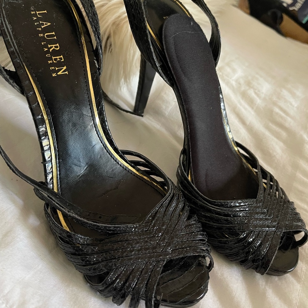 Lauren Ralph Lauren Black Woven Strappy High Heel Sandals - Picture 1 of 6
